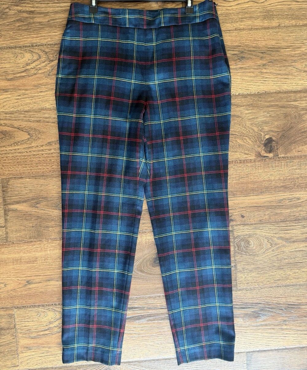 Talbots Heritage Navy Black Watch Tartan Plaid Wool Blend Ankle Pants Women's 12